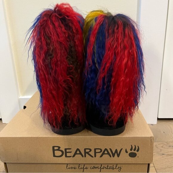 New Bearpaw Boo Boots Genuine Leather Suede Long Fur Sheepskin Black Size 10 - Picture 8 of 12